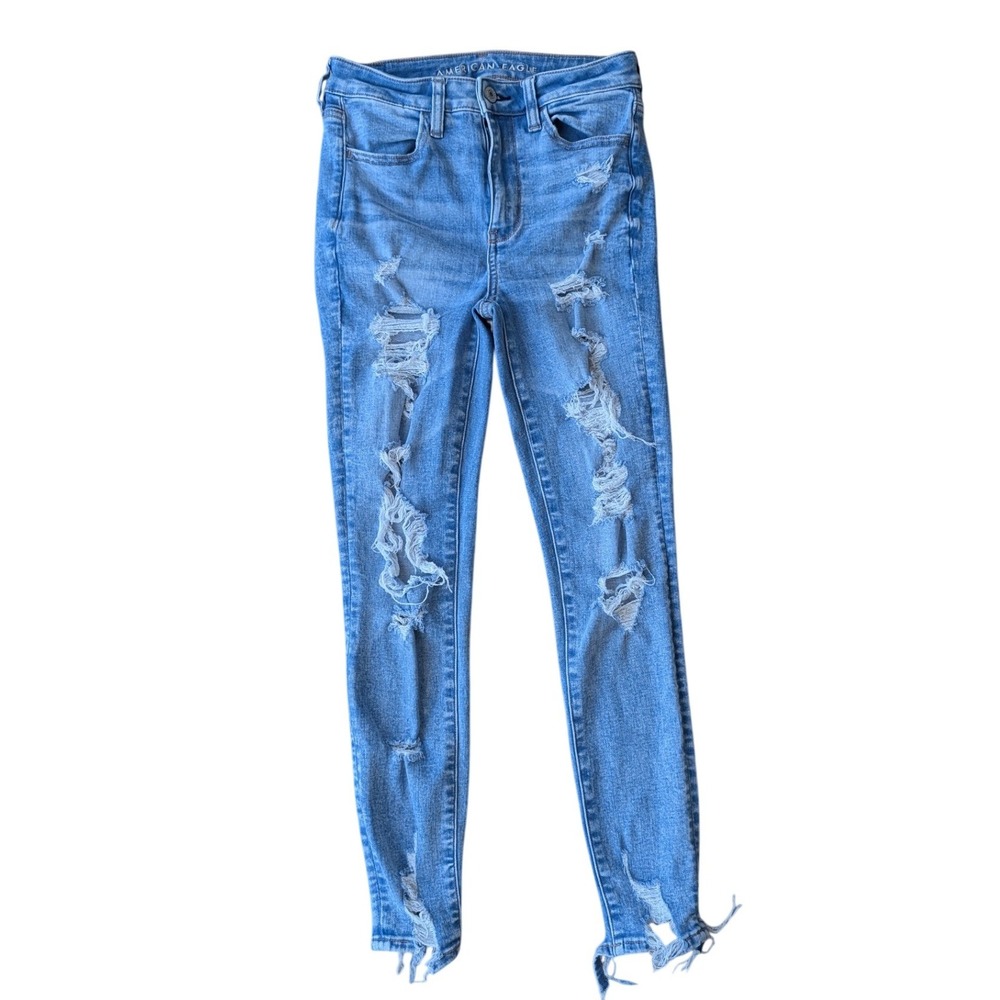 American Eagle High Rise Skinny Distressed Jeans Light Wash Size 2 Short